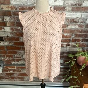Andrianna Papell Pink with Black Polk Dot Ruffle Sleeve & Neck Short Sleeve Top